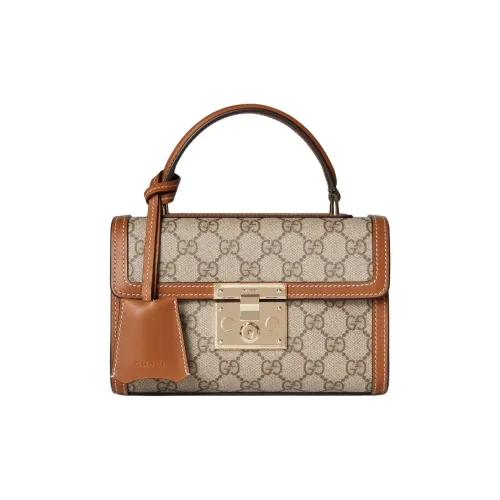 GUCCI Подвесной замок кожа одно плечо сумка маленькая женская бежевый и темно-коричневый