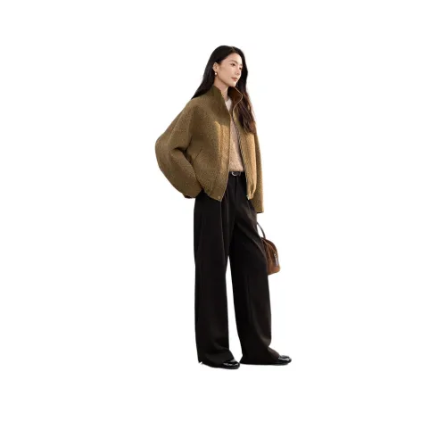 IHIMI Желтый и Кофейный Женское Короткое Пальто