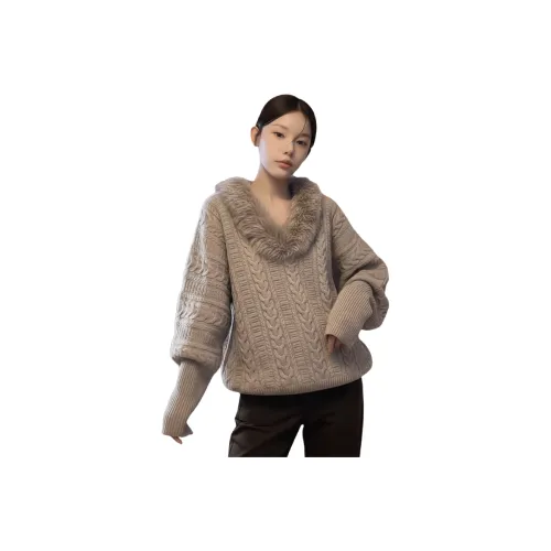 Langqing Flower Camel Color с Brand Sticker Women's Knitted