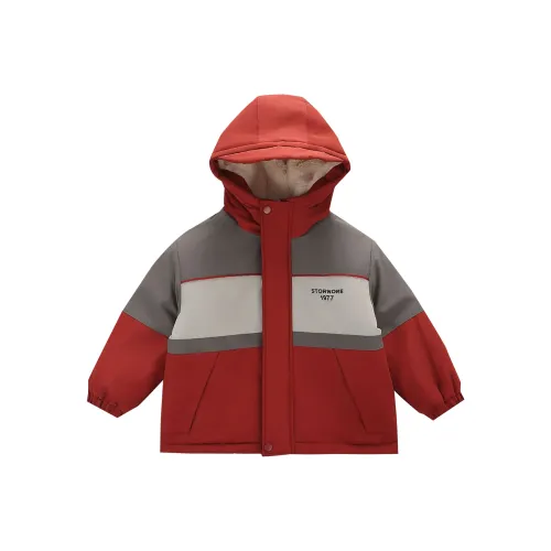 RHOBESAM Очаровательная детская одежда Мальчики 1977 Утолщенный и с флисовой подкладкой ПАРКА пальто в бордовом цвете Предшкольные утеплённые куртки