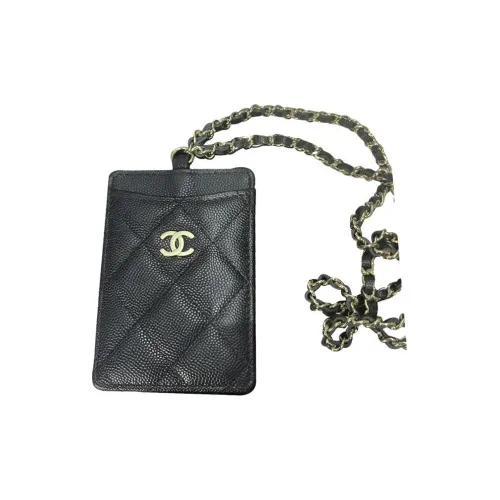 CHANEL Рельефная кожа из икорной коровы кошелек для монет держатель для карт унисекс черный