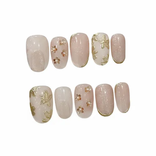 RUIJIN Золотой Stamped Тисненый Magic Mirror Розовый Осветляющий Премиум Качество False Nail Овал Укороченный