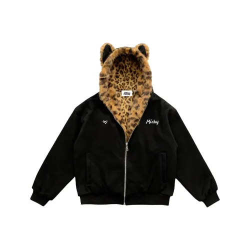 Micby Черный Леопардовый принт Кошка Meow Унисекс Пуховики