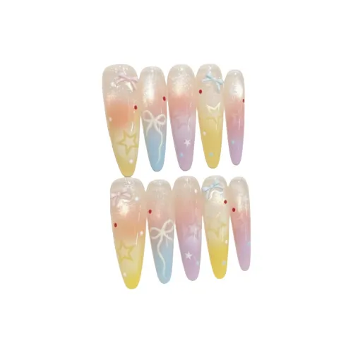 XIAMEIYU Дофаминовая одежда Шепот Ручной работы Кошачий глаз False Nail Точка Тип Многоцветный Jump Цвет Французский