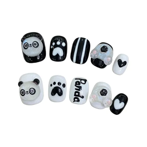 RUIJIN Осветляющий Летний Handcrafted False Nail Съемный Мультяшный Панда Дизайн Короткий Черный Белый Jump Цвет Милый