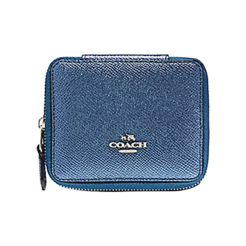 COACH Ювелирные украшения Bo Кожа Хранение Коробка Мини Женские Металл Морской синий Серебряный