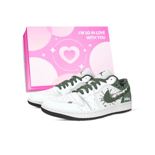 Jordan Air Jordan 1 Full Пава BURN Устойчивый к истиранию Низкий Топ Винтажные Баскетбольные Кроссовки Унисекс Белый Зеленый