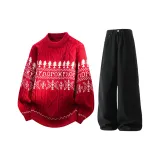 Красный свитер + черные джинсы