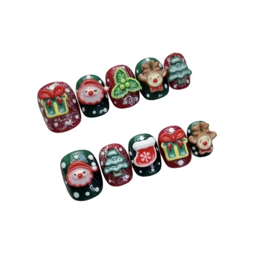 Rui Jin Рождество Снеговик Олень False Nail Укороченный Короткий LADDER Многоцветный Градиентный Милый