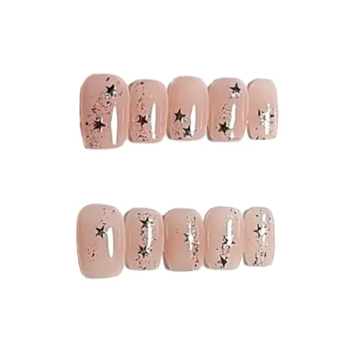 T Z Серебряный FIVE Острогранная Звезда False Nail Укороченный Квадрат Телесный Однотонный Блестки