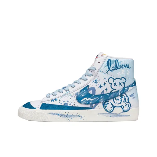 Nike Blazer Bear Hug Высота Увеличивающие MID Топ Скейтбординг Кроссовки Унисекс Синий Белый
