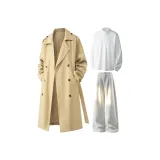 Хаки тренчкот с флисовой подкладкой + белая подкладочная ткань + белые штаны с флисовой подкладкой и серым вереском