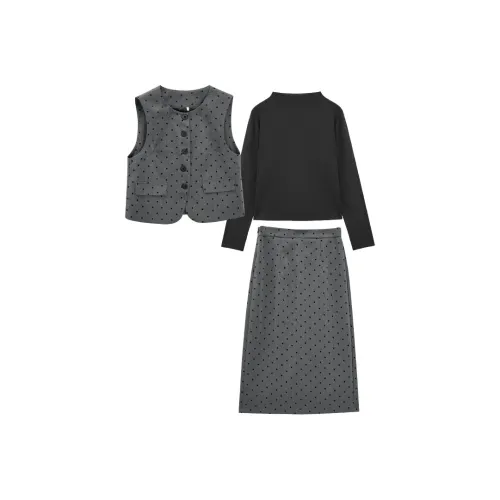 AIYIFU Черный Серый Женские Комплекты с Юбкой