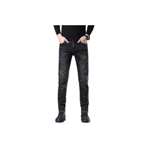 BINGSHENG Черный флис Унисекс Джинсы