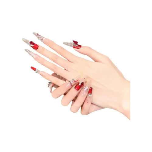 XIAMEIYU Fireworks Бабочка Французский Анкора красный Премиум Feel False Nail Заостренный Тип Красный Jump Цвет Coquette 35 мм