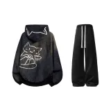 Черный свитшот [с флисовой подкладкой] + черные повседневные штаны