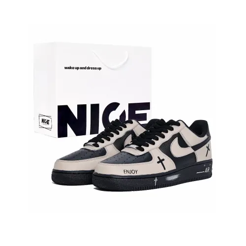 Nike Air Force 1 Амортизация Износостойкие Низкие Кроссовки для Скейтбординга Унисекс Бежево-Черные