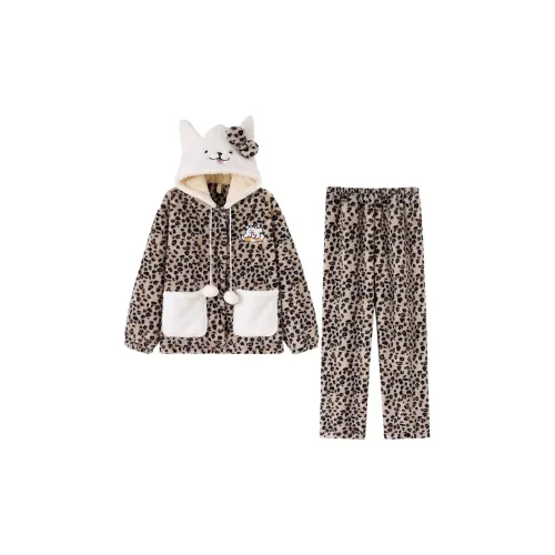 MIMOSA CHUR Щенок Леопардовый принт Комплекты одежды Женские Пижамные комплекты