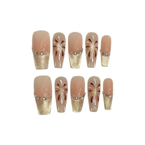 RUIJIN Фейерверк Первый снег Осветляющий Французский Позолоченный Кошачий глаз Ручной рисунок Handcrafted False Nail