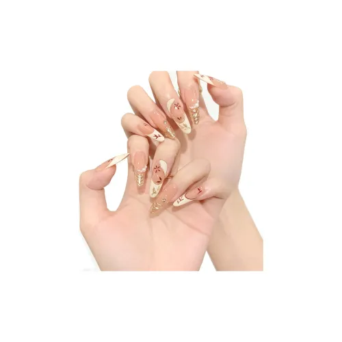 T Z Элегантность Премиум Брушированный Винтаж Кленовый False Nail Миндаль Длинный Телесный Смудж Французский