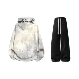 Белый серый свитшот + черные повседневные штаны