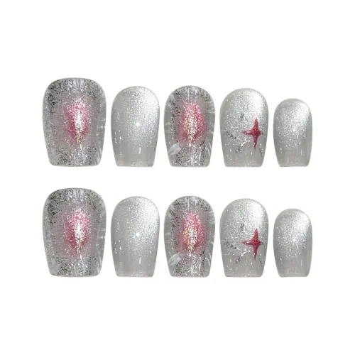 BDQC Мягкий Нежно-розовый Элегантность Стиль феи Укороченный 15mm False Nail Короткий LADDER Серебряный Стиль Smudge Instagram