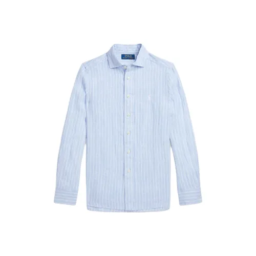 Polo Ralph Lauren SS25 Полосы Рубашка ОСЕНЬ Лето Весна Детский Синий