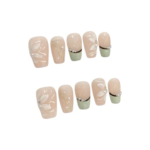 Rui Jin Ручной рисунок Ледяной Цветочный дизайн Элегантность Мягкий False Nail Короткий Прозрачный Однотонный Coquette 20 мм