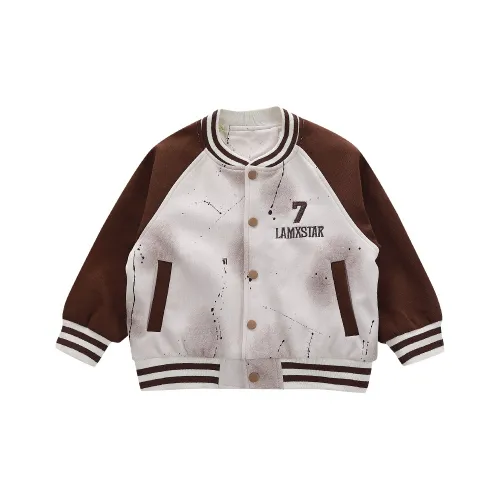 RHOBESAM Очаровательная детская одежда 7 Digit Вышивка Бейсбольная куртка Пальто Кофе Предшкольные куртки