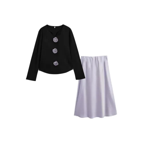 AIYIFU Черный Женские Комплекты с Юбкой