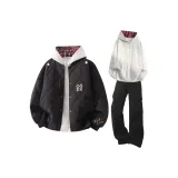 Чёрный+Белый Серый Свитшот+Чёрные Штаны