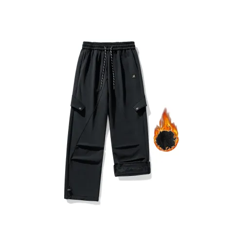 DOUBLE FISH Черные флисовые утолщенные и унисекс повседневные штаны