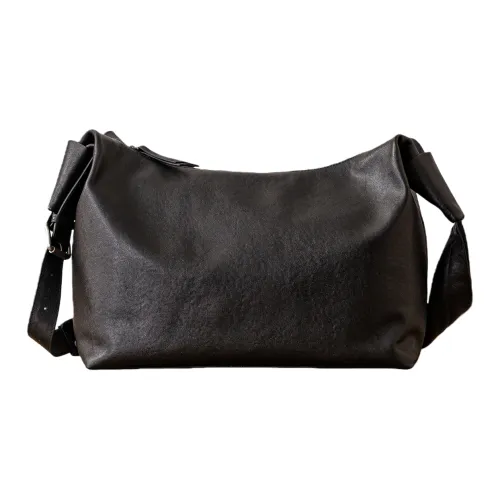 HOUBU Сумка через плечо из крупнозернистой текстуры коровьей кожи большая унисекс черная