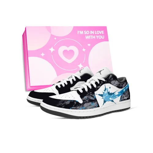 Jordan Air Jordan 1 Angel Xingji Износостойкие Винтажные Баскетбольные Кроссовки Унисекс Синий Белый Черный