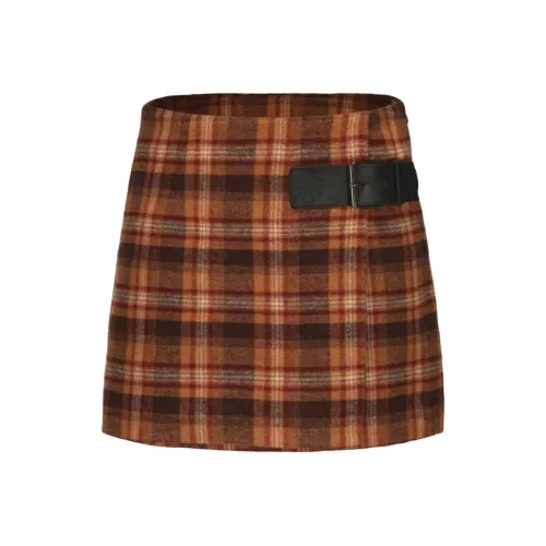 HEYNA Оранжевый Коричневый Клетка Женская Повседневная Короткая Юбка