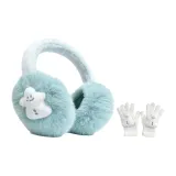 [Складные Встроенные Память] Озерный Синий Наушники — Меховые Капюшоны + Белая Перчатка Снеговик Коллекция Наборы Одежды