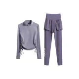 Комплект одежды (Sea Rock Gray Long-Sleeved + Gray Coffee Purple Pants)