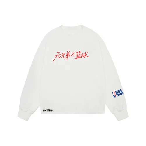 NBA Длинный рукав круглый вырез T-рубашка облегающий крой универсальный весна-осень SOFTFIRE с принтом для подростков спортивный повседневный стиль белый унисекс