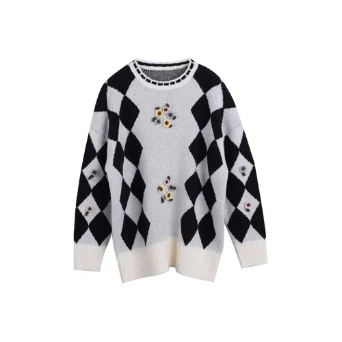 WEIYOU Черный Белый Клетка Женский Трикотаж