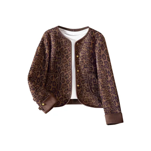 TOUCH Укороченное пальто женское кофейный леопард с принтом