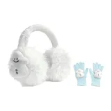 [Fluffy и Кронштейн-Вверх Снеговик Коллекция] Белые меховые наушники + Синие перчатки Снеговик, набор одежды