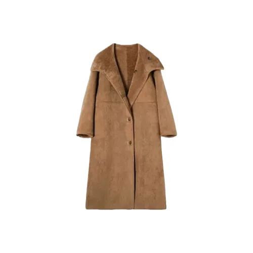 ZEKIKO STUDIO Какао-коричневый Воротник-стойка Двусторонний Дубленка Женское Пальто