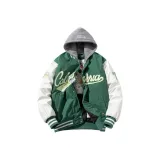 Зеленый зимний хлопковый пуховик с капюшоном, съемный