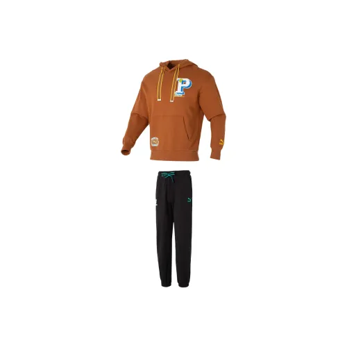 PUMA Clothing Комплекты Коричневый Свитшот + Черные Штаны Мужские Спортивные Костюмы Толстовки