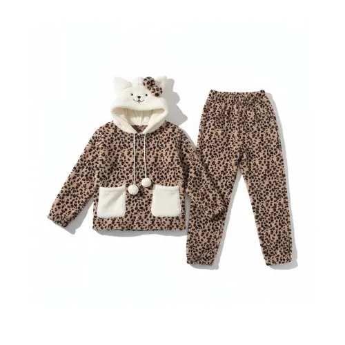 XIAOLIZI Леопардовый принт Щенок С капюшоном Топ+брюки Женские Пижамные комплекты
