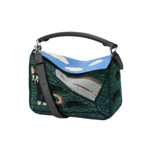 LOEWE Совместное издание Пазл Телячья кожа Сумка Маленькая Женская Многоцветная Зеленая