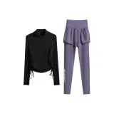 Комплект одежды (Черная рубашка с длинным рукавом + Серо-фиолетовые штаны)