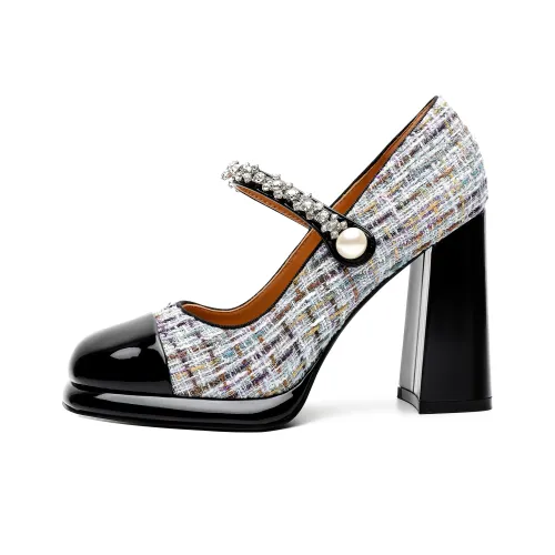 La'burnum Fairies [Нил Сад] Грубый каблук Туфли Мэри Джейн 10 см Женские Синий Ткань Вязаная Улучшенный 3,0