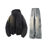 Чёрное пальто + жёлтые штаны с грязной подкладкой