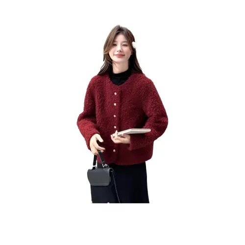 MDEHT Бургунди Женское Короткое Пальто